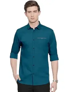 CB-COLEBROOK Men's Solid Relaxed Fit Cotton Shirt | Casual | Plain | Stylish Mens Shirt | Summer-Regular Fit Shirt Spread Collar with Pocket & Full Sleeves (Available in Plus Size)