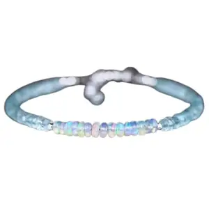 RRJEWELZ Ethiopian Welo Opal & Aquamarine bracelet for men & women - 3.5mm Rondelle Faceted & Smooth beads - 7 Inch Adjustable with Silver plated clasp – Healing, Fashion, Gift, Spiritual, Yoga|LCBR_RR_07572
