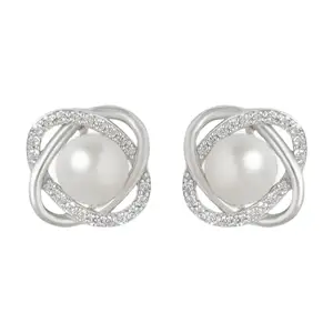 ZAVYA 925 Sterling Silver Cubic Zirconia Modern Silver Plating Stud Earrings | | Gift for Women and Girls | With Certificate of Authenticity and 925 Hallmark