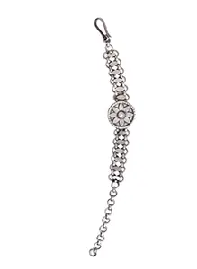 Shyle 925 Sterling Silver Chain Bangle/Bracelet, Mizoya Versatile Flower Motif Bracelet, Well Stamped with 92.5, Classic Indian Silver Jewellery, Oxidized Chain Bracelet, Women Accessories