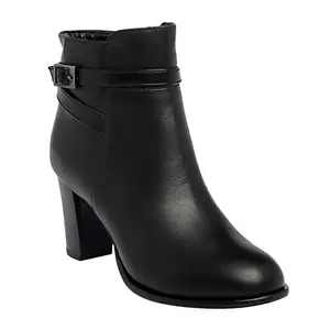 MONROW Trendy and Fashionable Lightweight Vegan Block Boots for Women and Girl Black 6UK