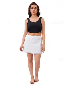 mybody Cotton Rich Regular Micro Short Inner Skirt Slip for Women (Large, White)