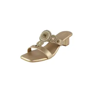 Metro Women Gold Faux Leather Ethnic Traditional Heel Sandal UK/6 EU/39 (35-1430)
