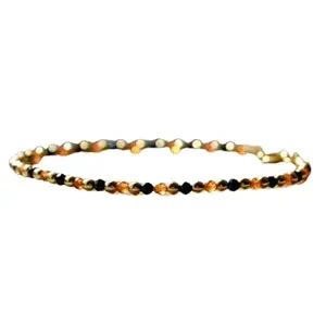 LKBEADS Natural Round Shape Smooth Cut Beads Stretchable Bracelet for Men & Women Hessonite Garnet, Black Spinel & Pyrite Round Faceted Multicolor 7 Inch Bracelet
