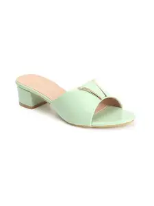 ICONICS Women's Fashionable Slip On Sandals Colour-Pista Green, Size-UK 7
