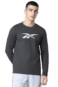 Reebok Men's 100% Cotton Casual T-Shirt | Pure Cotton Soft Breathable Regular Fit Full Sleeve Waffle Pullover | Round Neck Premium Tshirt