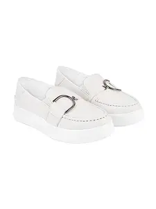 Do Bhai Smart Casual Chain Detailed White Loafers for Women & Girls /UK3
