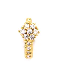 Priyaasi Gold Plated American Diamond Studded Clip On Nose Ring for Women and Girls (Gold)