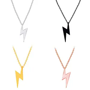 SILVER SHINE Zig Zag Flash Lightning Solid Multi Geometric Fancy Pendant Chain
