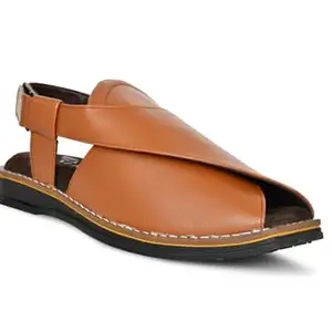OZJI Men Flat Sandals, Midnight Sandals, Peshawari sandals (Tan, 8)