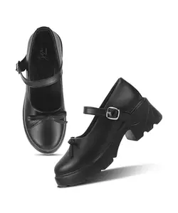 JM LOOKS Women's Mary Jane Shoes Low Heel Round Toe Ankle Strap Shoes - Black