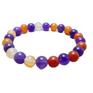 RRJEWELZ Natural Amethyst & Carnelian 8mm Round Shape Smooth Cut Beads 7.5 Inch Stretchable Bracelet For Men & Women. Unisex Bracelet For Healing, Meditation, Prosperity, Gift & Luck|STBR_RR_10561_7.5