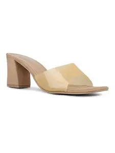 Inc.5 Womens Beige Transparent Square Toe Block Heel Mules