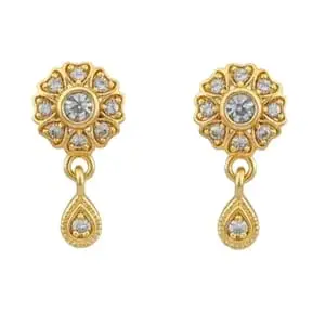 Gold Plated Floral Drop Earrings with Crystal Stones, Traditional Indian Jewelry