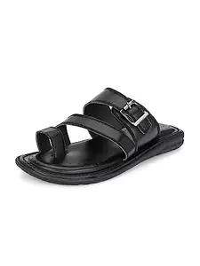 Hirolas Men's Black Faux Leather Office Chappal Slip On Slipper (7UK/41EU)