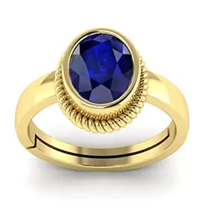 DINJEWEL 5.25 Ratti/6.00 Carat Natural Certified Neelam Blue Sapphire Gemstone Gold Plated Adjustable Ring For Women And Men