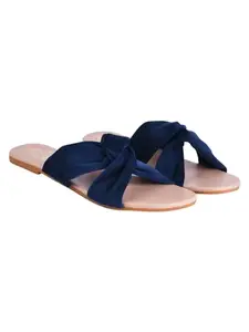 Shoetopia Girls Blue Flat Slide Sandals – Soft Suede Knot Strap Casual Summer Slip-Ons for Everyday Comfort Stylish, |Footwear Lightweight| Durable Design Perfect for Casual Outings Women EU40