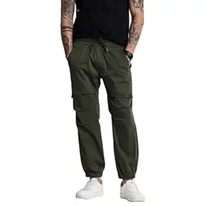 Snitch Men Mid Rise Solid Street Wear Ankle Length Cotton Blend Solid Drawstring Elasticated Waistband Relaxed Fit Joggers