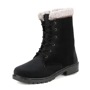 Snasta Women Fur Black Ankle Length Boots-3UK