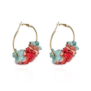 OOMPH Jewellery Gold Tone Red & Green Floral Hoop Fashion Drop Earrings For Women & Girls Stylish Latest
