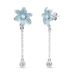 ZAVYA 925 Silver Earrings | Rhodium-Plated “Daisy Chain” Linked CZ Drop Earrings | 44 mm Statement Length | Certificate Included | Gift Box Ready
