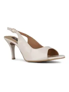 Inc.5 Women Cream Party Wear Solid Square Toe Stiletto Heel Sandals