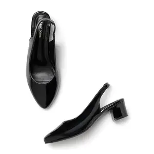 Marc Loire Pointed Toe Block Heel Fashion Sandal for Women (Black, 7)