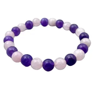 RRJEWELZ Natural Amethyst & Rose Quartz 8mm Round Shape Smooth Cut Beads 6.5 Inch Stretchable Bracelet For Men & Women. Unisex Bracelet For Healing, Meditation, Prosperity, Gift & Luck|STBR_RR_10582_6.5