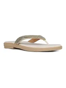 Inc.5 Womens Cream Casual Embellished T-Strap Flats