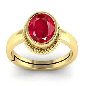DINJEWEL 6.25 Ratti/7.00 Carat Natural Ruby Gemstone Halo Art Deco Adjustable Gold Plated Ring For Women And Men