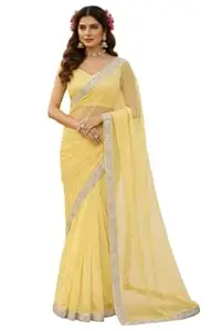 ANJALI MFG Women’s Soft Net Designer Saree with unstitched Blouse Piece Free Size Ethnic Wear
