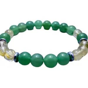Lady Works Natural Aventurine & Rutile 8mm Round Shape Smooth Cut Beads 6.5 Inch Stretchable Bracelet for Men & Women. Unisex Stretchable Bracelet for healing, meditation, Prosperity, Gift & Luck|LW_BRST_10659_6.5