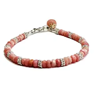 Gems_Hub Silver Plated Bracelet with Pink Smooth Pink Opal Beads – Rondelle 3.5-4mm – For Men & Women|FIZA_LINK_05447