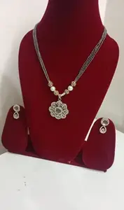 Elegance Infinity stone and kundan necklace with beaded string (Grey)