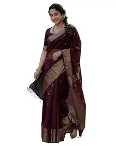 Shasmi Women's Burgundy Banarasi Kanchipuram Art Silk Saree for Women – Traditional Wedding & Party Saree with Blouse Piece – Ethnic Indian Silk Saree for Bridal, Festive (KS-155)