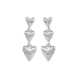 Accessorize London Women Silver Triple Heart Drop Earrings