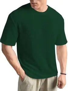Merriment Men's Self Design Round Neck Tshirt Has a Half Sleeve & Straight Hem-ANRN4001-DARKGREEN_L