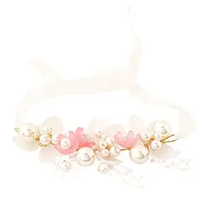 Yellow Chimes Bracelet for women and Girls Pink Floral Bracelets for Women Bridal Wedding Bracelet Fabric Wrist Band Pink Pearl Hand Bracelet For Women and Girls