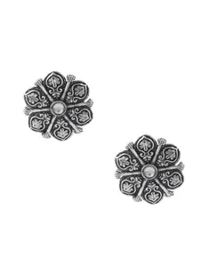 ANURADHA PLUS® Silver Oxidized Traditional Studs Earrings For Women & Girls | German Silver Oxidized Tops Earrings Set | Birthday & Anniversary Gift (White)