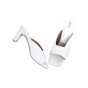 Shunya Women Comfortable White Open Square Toe Block Heel Slip-On Sandal For Casual, Indian and Official Occassions
