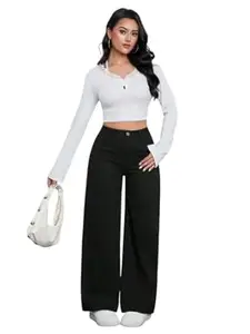 KOTTY Womens High Waist Flared Fit Ankle Length Clean Look Denim Jeans