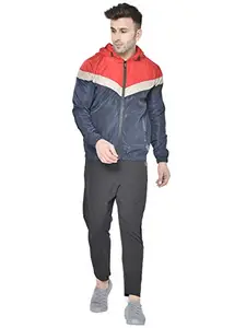 CHKOKKO Men's Winter Zipper Sports Windcheater Track Suit Set RedNavy XXL