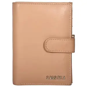 Sassora Premium Leather Snap Closure RFID Ladies Purse Wallet (Beige)