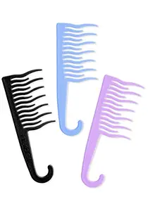XO Curls Shower detangling hair comb, Wide tooth comb, Comb with hook for easy hanging in shower, Gentle on Scalp, Hair comb for with curly & wavy hair (lav blue black)