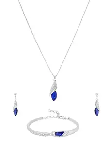 Yellow Chimes Valentine Gift Designer Crystal Combo Pendant Set with Bracelet by Yellow Chimes Silver Plated Jewellery Set for Women (Blue, Silver) (YCFJPS-323DRPSB-BL-ALT)