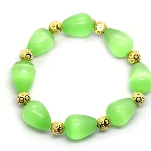 Natural Light Green Stone &18kt Gold Beads Compatible Bracelet For Men and Woman (7 icnch)