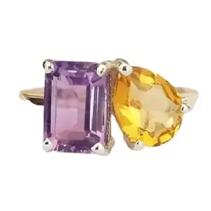 Unisex Fashion Ring, Simple Chic Design, Everyday Wear, Classic Design Yellow And Purple Colour (Yellow& Purple, 15)