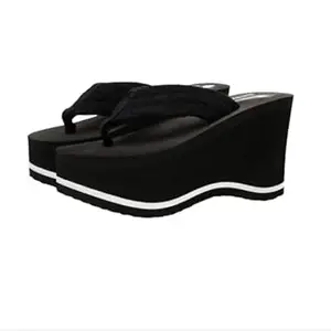 GLO GLAMP Women's and Girl's Black Thong Type Wedge Heel Sandal's (Size_38)