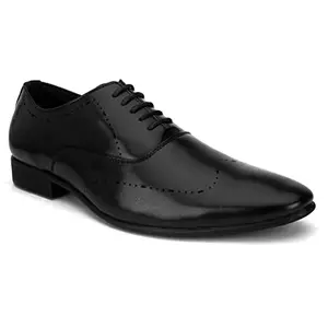 San Frissco Men's Formal Shoes Textured Solid Lace Up Oxfords Office Wear Footwear Soft Cushioned Footbed with TPR Sole Lightweight, Flexible, Durable and Stylish for Wedding and Parties - 10 (Black)