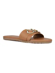 Inc.5 Womens Tan Casual Solid Open Toe Flats